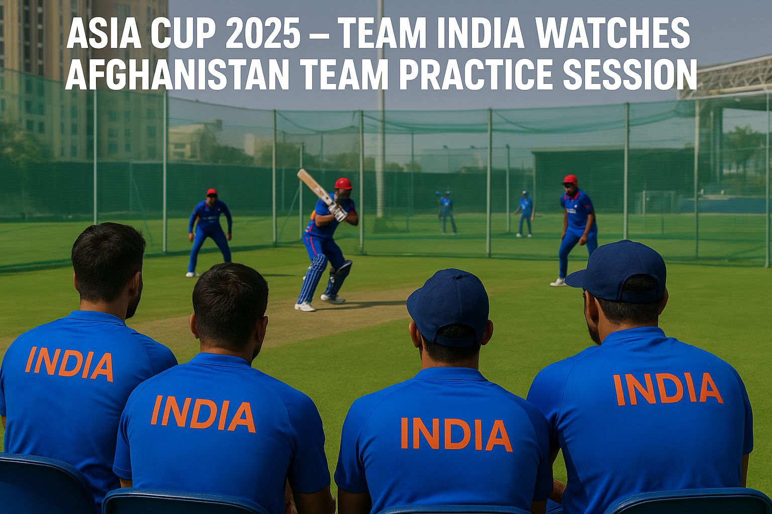 दुबई में एशिया कप 2025 के दौरान टीम इंडिया के खिलाड़ी अफगानिस्तान टीम के प्रैक्टिस सेशन को देख रहे हैं। भारतीय कप्तान और खिलाड़ी रणनीति पर चर्चा करते हुए, मुकाबले की तैयारी में व्यस्त हैं