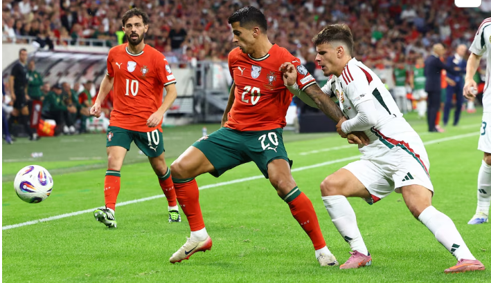 हंगरी बनाम पुर्तगाल 2025 फीफा विश्व कप क्वालीफायर मैच – पुर्तगाल के खिलाड़ियों ने गोल जश्न मनाते हुए