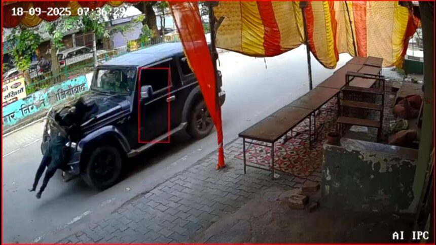 CCTV footage shows a speeding Thar car hitting a woman walking on the road in Lohia Nagar, Ghaziabad. Victim injured and hospitalized, police investigation ongoing