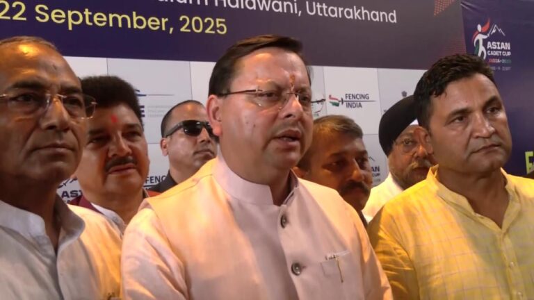 CM Pushkar Singh Dhami addressing the media after Asian Cadet Cup India-2025 in Haldwani, Uttarakhand