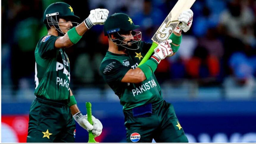 Pakistan cricket player Sahibzada celebrating fifty like holding AK-47, showing Pakistan's dark and aggressive side on field