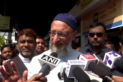 Asaduddin Owaisi arriving at Bagdogra Airport, interacting with the public during election campaign.