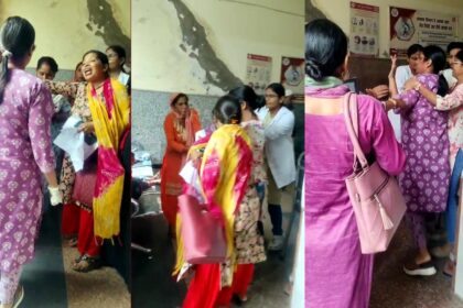 ASHA worker slapping a female doctor inside Bijnor District Women’s Hospital during a chaotic incident