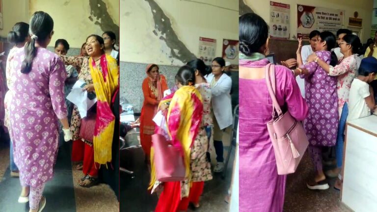 ASHA worker slapping a female doctor inside Bijnor District Women’s Hospital during a chaotic incident