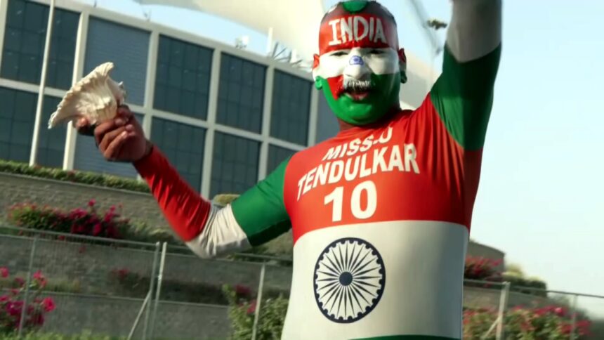 "Crowd outside Dubai Stadium chanting Jai Hind and Bharat Mata Ki Jai during India vs Pakistan Asia Cup 2025 Final"