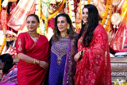 Mumbai: Nyraa Banerjee, Rupali Ganuly and Rani Mukherji at 79th North Bombay Sarbojanin Durga Puja