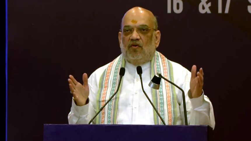 Union Home Minister Amit Shah addressing the Anti-Narcotics Task Force Conference in New Delhi, outlining the roadmap for a Nasha-Mukt Bharat (Drug-Free India)