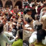 "बांके बिहारी मंदिर वृंदावन में श्रद्धालु और निजी सुरक्षाकर्मी आपस में भिड़ते हुए, पुलिस मौके पर तमाशबीन बनी रही"