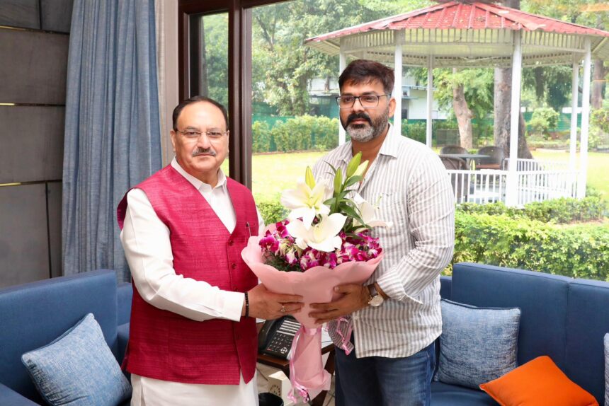 "Bhojpuri singer and actor Pawan Singh meeting Union Home Minister Amit Shah in New Delhi in 2025."