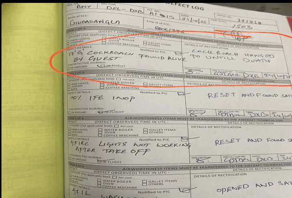 एयर इंडिया की वायरल लॉग-बुक एंट्री — Cockroach Hanged Until Death, सोशल मीडिया पर यूज़र्स की मजेदार प्रतिक्रियाएं