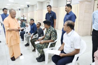 CM Yogi Adityanath interacting with public during Janata Darshan in Lucknow