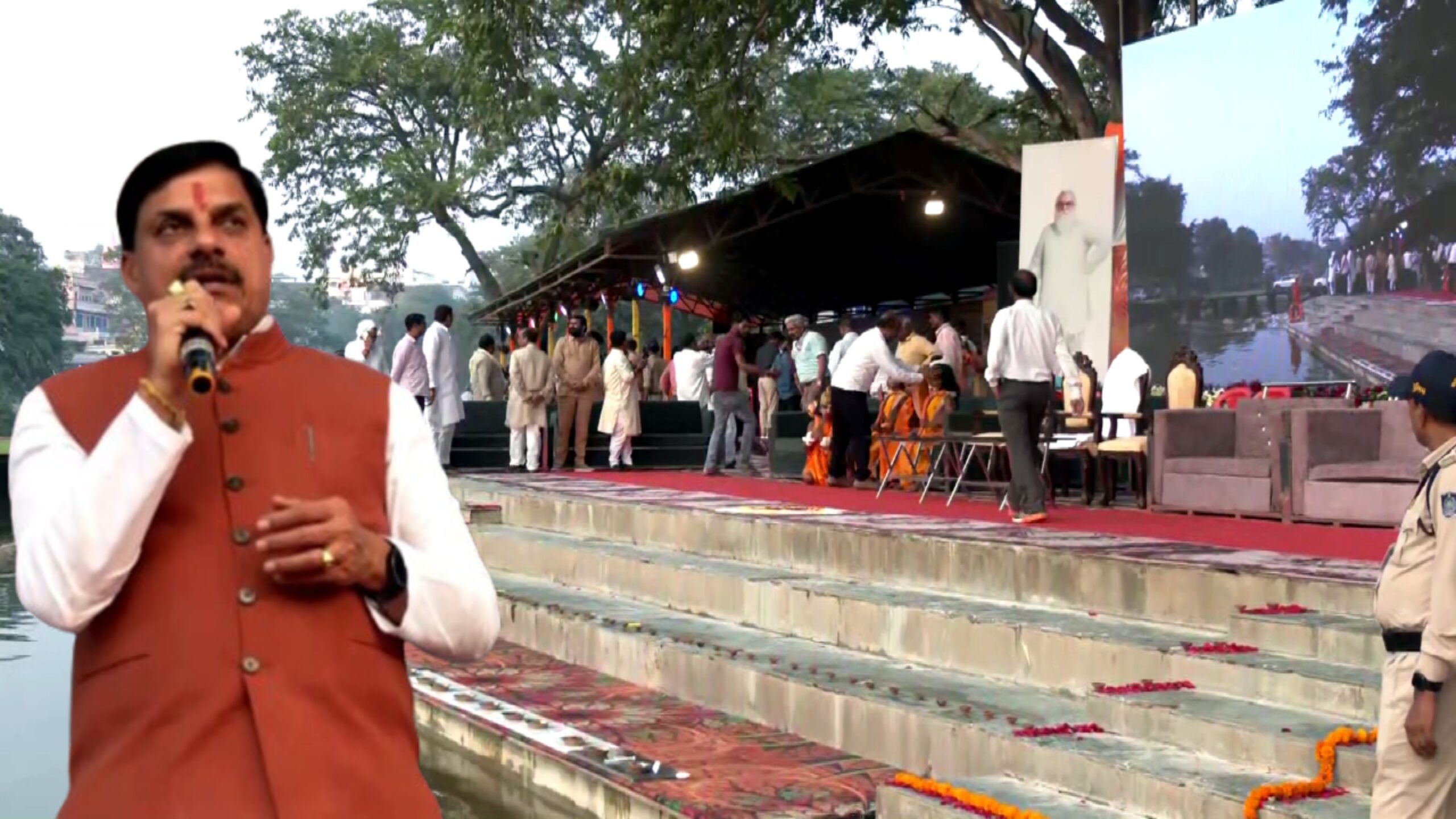 मुख्यमंत्री मोहन यादव दीप जलाते हुए – चित्रकूट घाट दीपोत्सव 2025