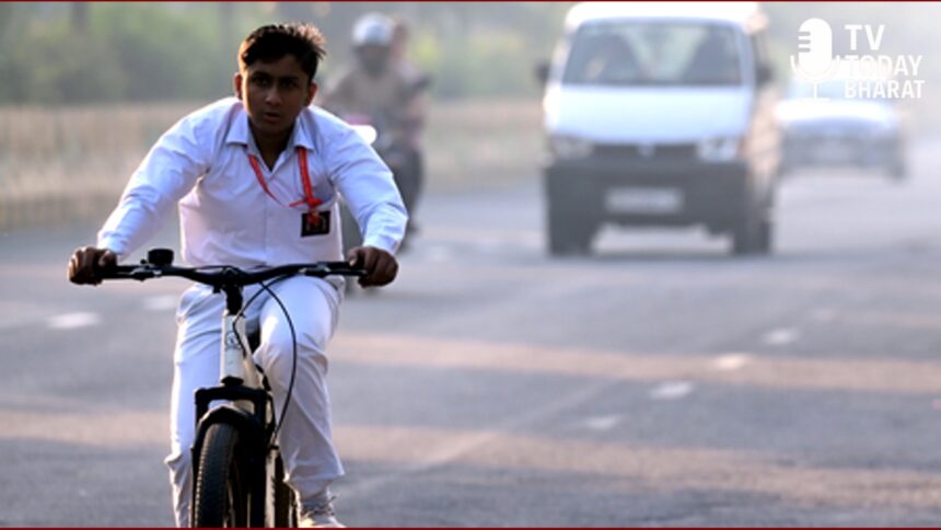 Infographic showing “AQI Level and Its Impact” table with three columns — AQI Level, Status, and Health Impact. The table lists six AQI ranges