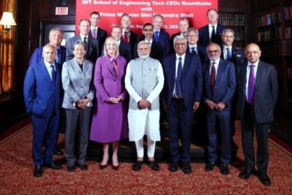 Prime Minister Narendra Modi meeting Qualcomm CEO Cristiano R. Amon at his residence in New Delhi to discuss collaboration on Artificial Intelligence, semiconductor development, and future technology partnerships between India and Qualcomm