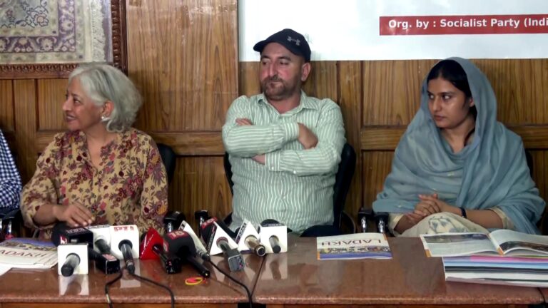 Leh violence press conference by NAMP and Socialist Party leaders in Delhi addressing public safety and justice