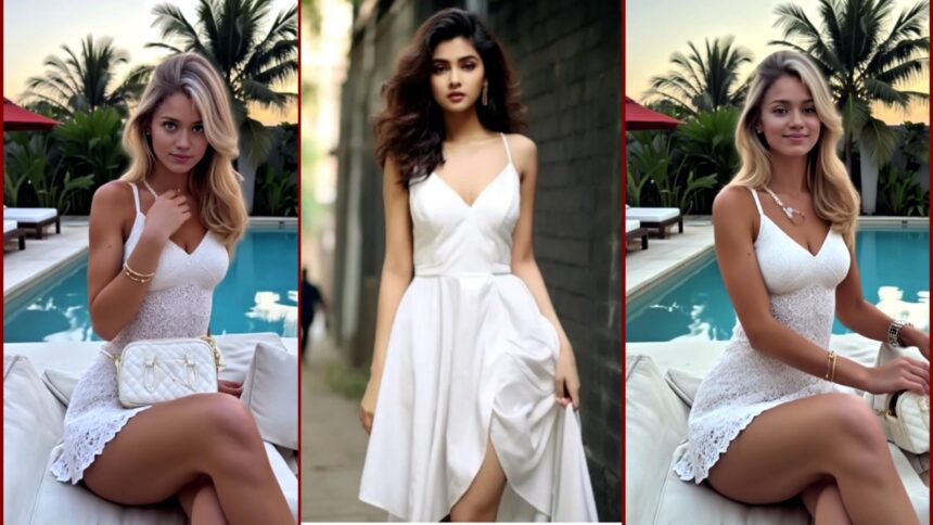 Woman wearing a white dress with nude bra for invisible look