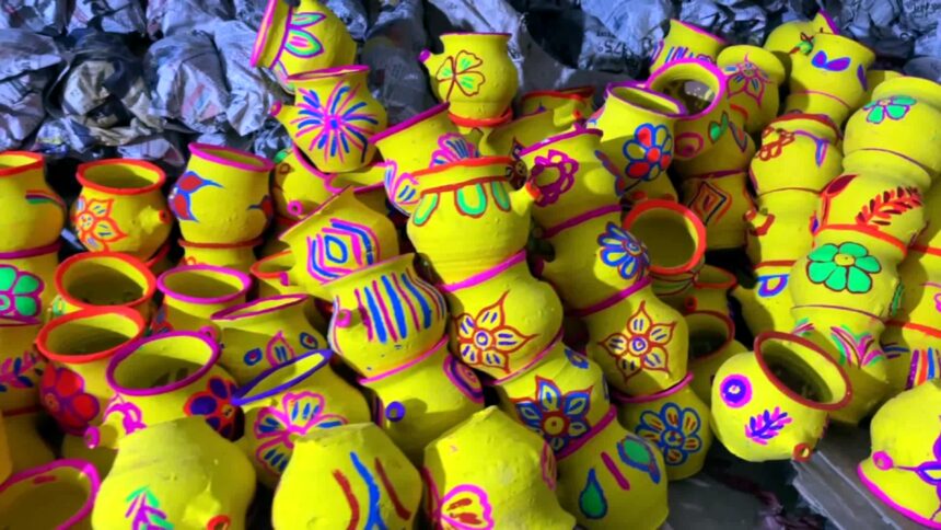 Ayodhya potters making colorful clay pots for Karwa Chauth festival