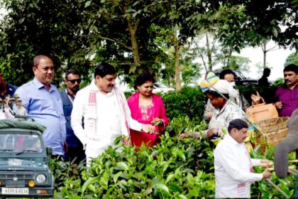 Madhya Pradesh CM interacting with female tea garden workers in Assam, highlighting their contribution and empowerment.