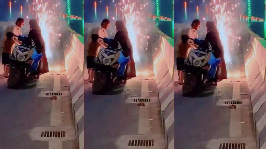 A Muslim family lighting diyas secretly on a quiet street at night to celebrate Diwali, symbolizing hope, unity, and the triumph of humanity over fear and social boundaries