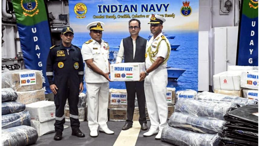 Indian Air Force C-130J delivering 12 tonnes of humanitarian relief supplies to Colombo under Operation Sagar Bandhu after Cyclone Ditwah