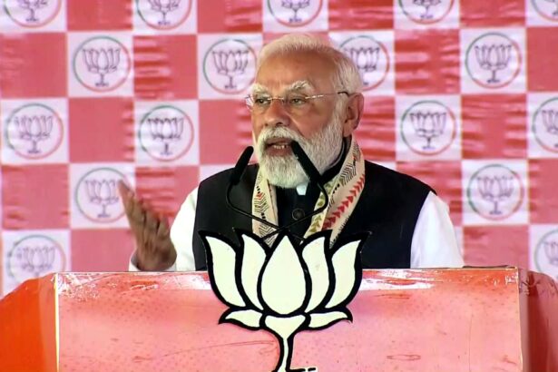 PM Modi addressing massive crowd at Sitamarhi rally, Bihar — attacking RJD over ‘jungle raj’ and urging youth towards development.