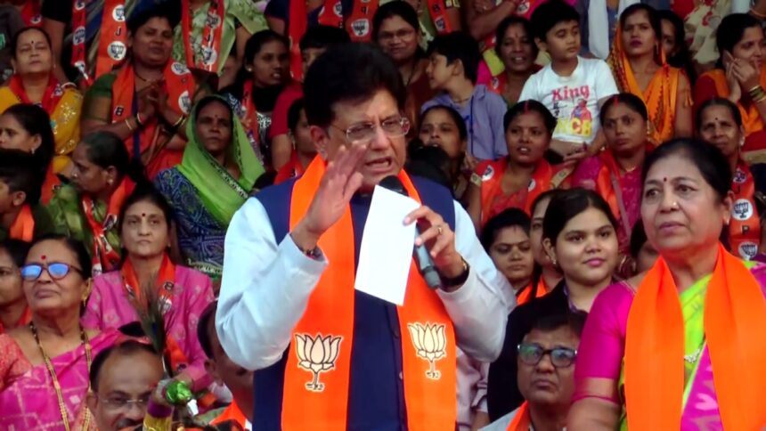 Piyush Goyal attending Birsa Munda Jayanti programme in Mumbai, addressing audience during Tribal Pride Day event