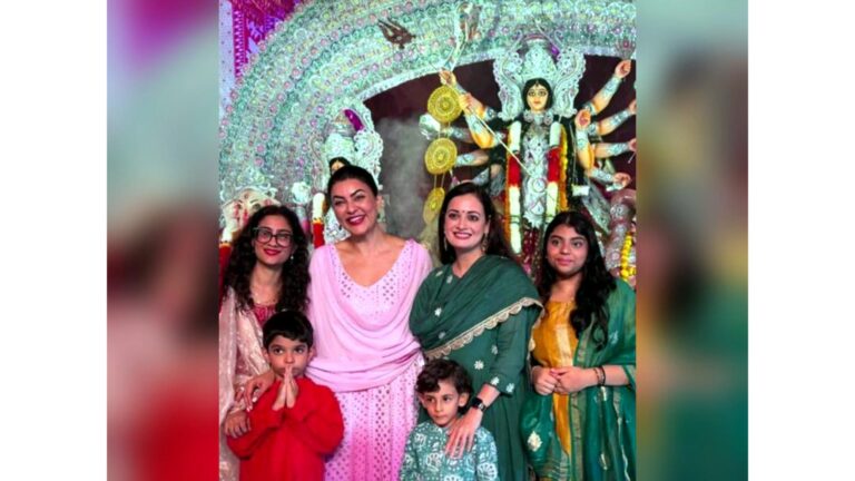 Dia Mirza celebrates Sushmita Sen’s 50th birthday with family at Durga Puja Pandal — heartfelt moment captured with Renee and Alisah