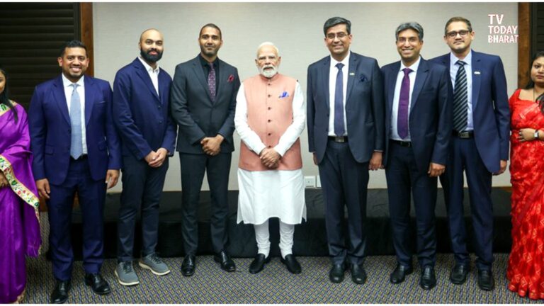 PM Narendra Modi interacting with Indian-origin tech entrepreneurs during his South Africa visit for the G20 Summit in Johannesburg.