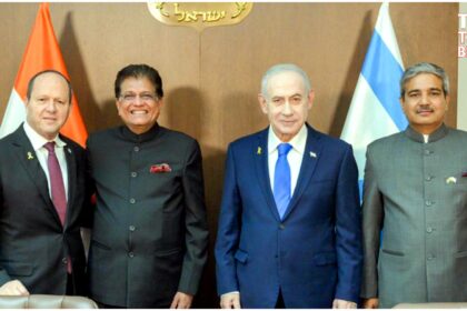 Piyush Goyal meeting Israeli PM Netanyahu, discussing India–Israel FTA and trade cooperation.