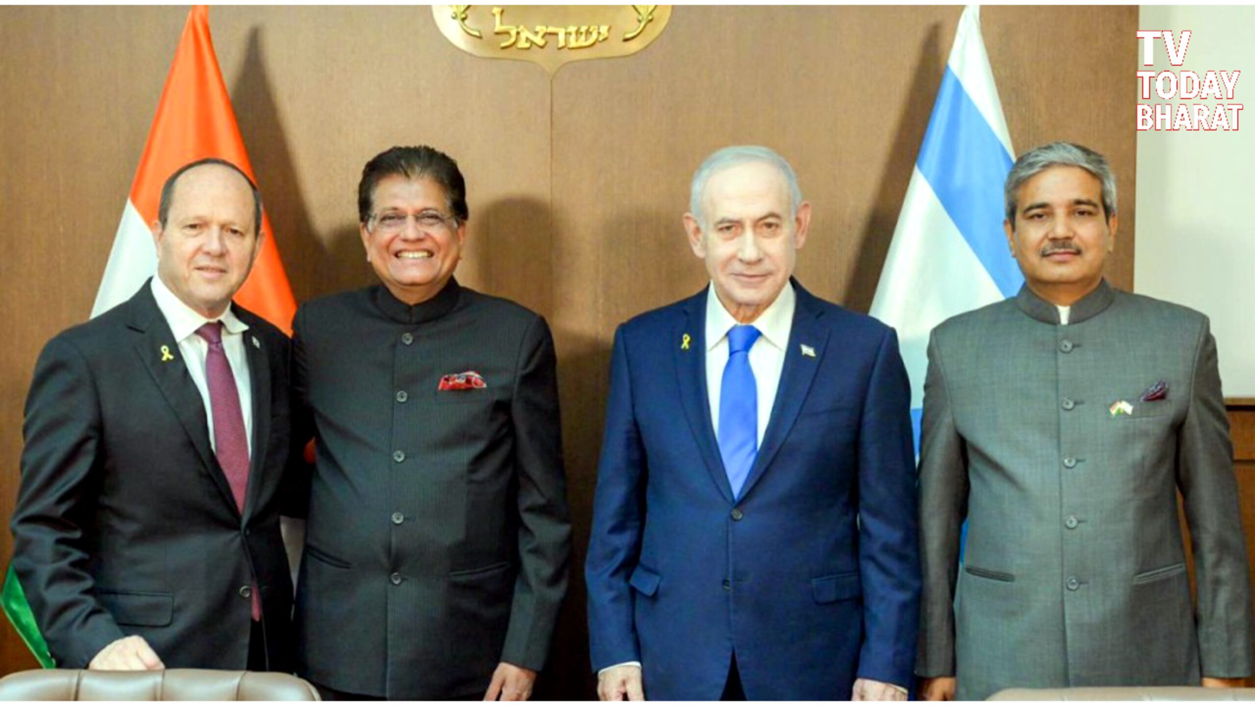 Piyush Goyal meeting Israeli PM Netanyahu, discussing India–Israel FTA and trade cooperation.