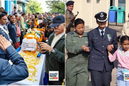 Wing Commander Afshan saluting her martyred husband Namansh Syal in Kangra village during Tejas crash tribute
