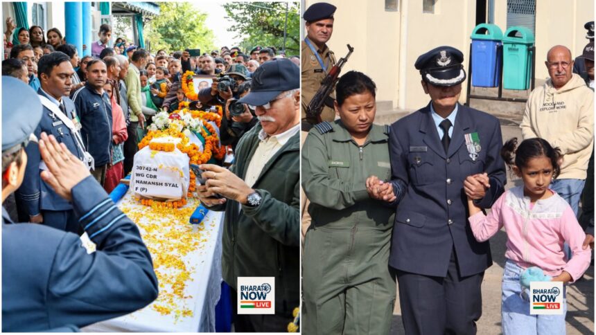 Wing Commander Afshan saluting her martyred husband Namansh Syal in Kangra village during Tejas crash tribute