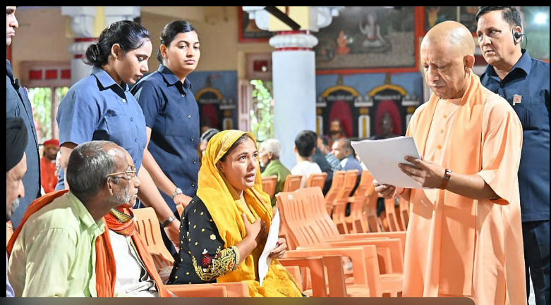 Yogi Adityanath listening to citizens’ grievances during Janata Darshan in Lucknow, Uttar Pradesh