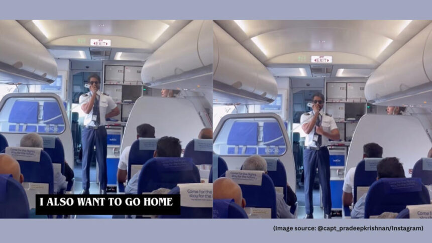 IndiGo pilot Pradeep Krishnan addressing passengers with an emotional apology during flight delay