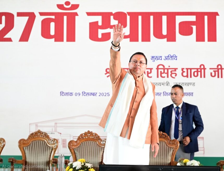 Dehradun Municipal Corporation 27th Foundation Day event with ₹46 crore project inauguration, environmental workers being honoured, and women’s stalls on display.