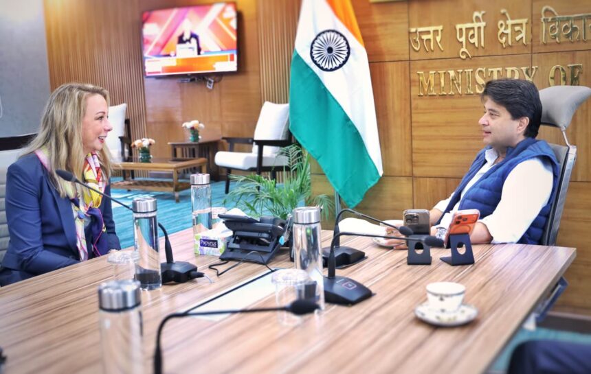 Meeting with Starlink Vice President Lauren Dreyer discussing satellite-based last mile connectivity to expand internet access across rural and remote regions of India under the Digital India vision