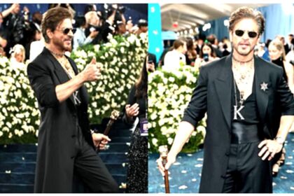 Alt Text: Shah Rukh Khan at Met Gala in Sabyasachi outfit featured in New York Times 2025 stylish list