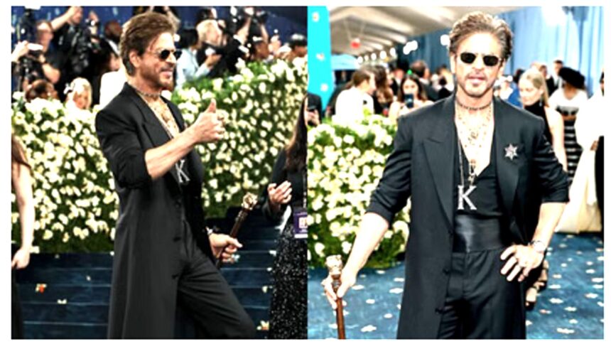 Alt Text: Shah Rukh Khan at Met Gala in Sabyasachi outfit featured in New York Times 2025 stylish list