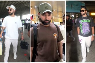 Virat Kohli, Mohammed Siraj and Rohit Sharma spotted at Mumbai Airport in casual looks, interacting with fans and posing for paparazzi.