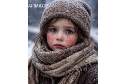 Chapped cheeks in winter due to cold weather and nutritional deficiency