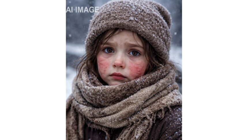 Chapped cheeks in winter due to cold weather and nutritional deficiency