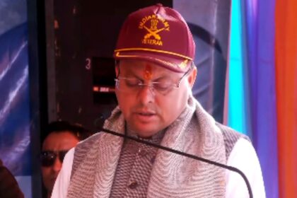 Uttarakhand CM Pushkar Singh Dhami attending the 18th Amar Shaheed Sainik Mela in Sawar, Chamoli, paying tribute to brave soldiers