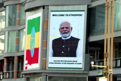 PM Modi Ethiopia visit welcome digital posters displayed across Addis Ababa city