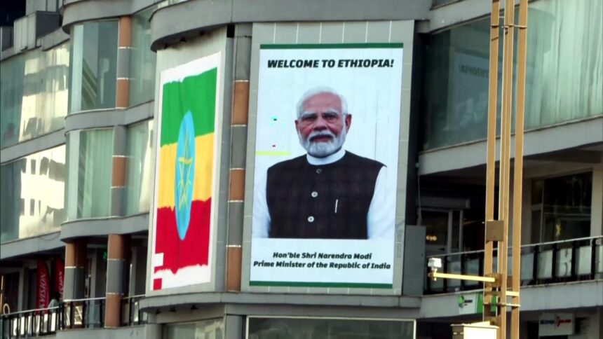 PM Modi Ethiopia visit welcome digital posters displayed across Addis Ababa city