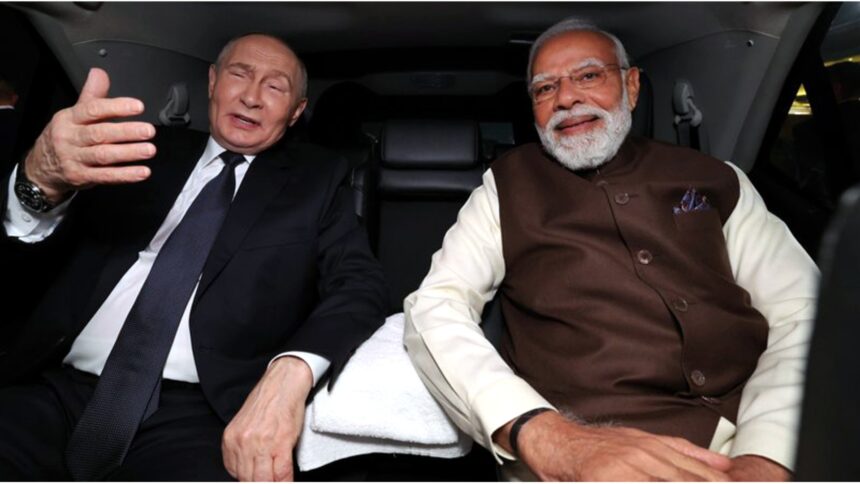 PM Modi warmly welcomes President Vladimir Putin at New Delhi airport during his India visit, highlighting strong India-Russia ties.