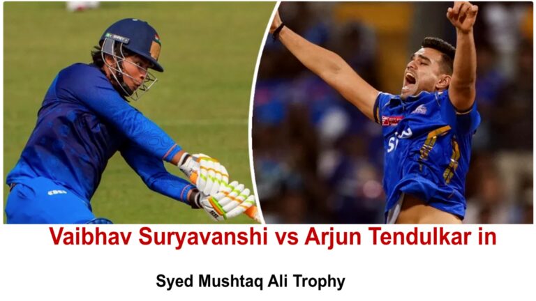 Vaibhav Suryavanshi hitting big shots against Arjun Tendulkar during Syed Mushtaq Ali Trophy 2025 match