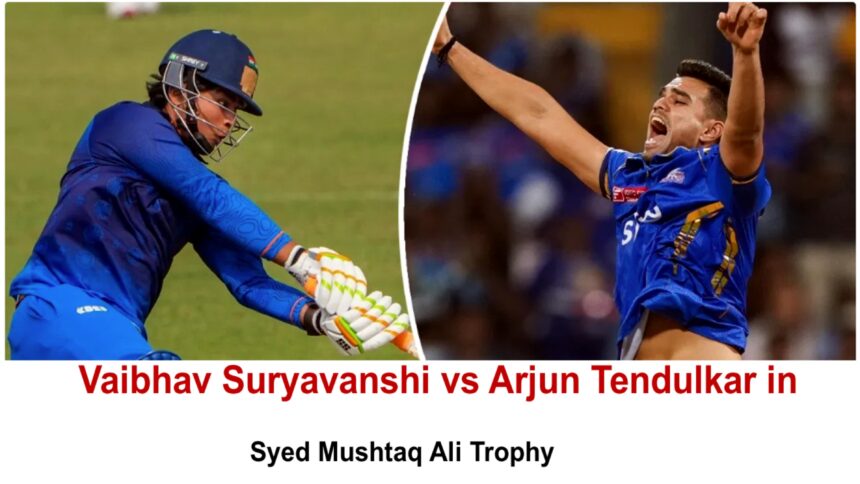Vaibhav Suryavanshi hitting big shots against Arjun Tendulkar during Syed Mushtaq Ali Trophy 2025 match