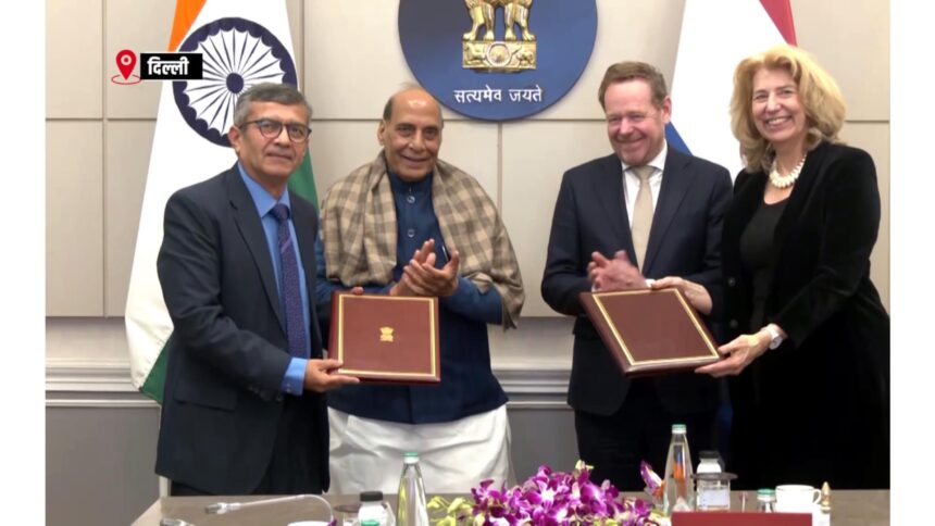 नीदरलैंड्स के विदेश मंत्री डेविड वैन वील और भारत के रक्षा मंत्री राजनाथ सिंह की नई दिल्ली में हुई उच्चस्तरीय रक्षा एवं रणनीतिक बैठक