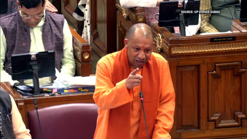 UP Assembly session where CM Yogi Adityanath addresses the House and makes a remark on LoP Mata Prasad Pandey with Shivpal Yadav seated nearby