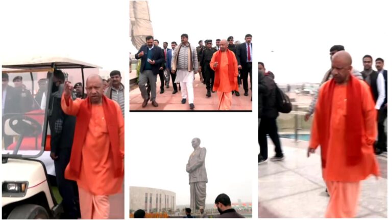 UP CM Yogi Adityanath inspecting Rashtra Prerna Sthal in Lucknow ahead of PM Modi inauguration